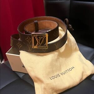 Louis Vuitton Brown Monogram Belt with Gold Buckle Universal